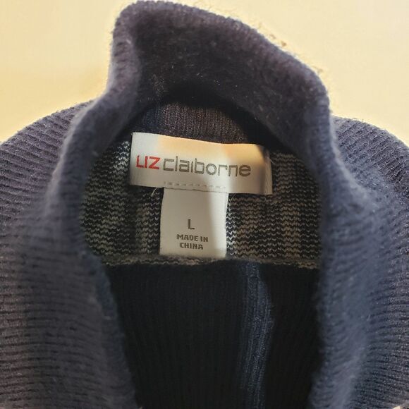 Liz Claiborne Women's Soft and Warm Turtle Neck Sweater, Navy and White, Large - Picture 3 of 8